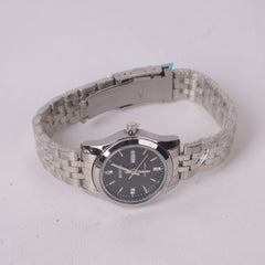Woman's Silver Chain Watch with Black Dial DINUO 1
