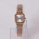 Woman's Rosegold Chain Watch with Silver Dial Square Shape