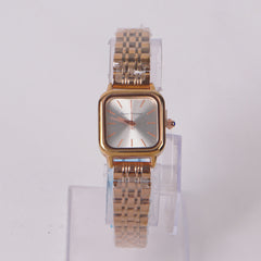Woman's Rosegold Chain Watch with Silver Dial Square Shape
