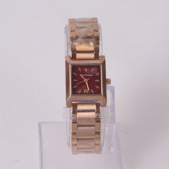 Woman's Rosegold Chain Watch with Maroon Dial Square Shape