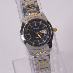 Two Tone Woman's Silver Chain Watch with Black Dial DINUO 2