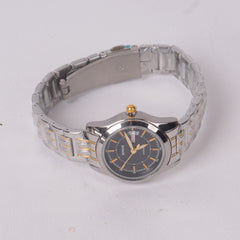 Two Tone Woman's Silver Chain Watch with Black Dial DINUO 2