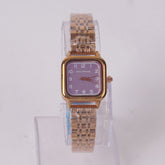 Woman's Rosegold Chain Watch with Purple Dial Square Shape