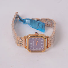 Woman's Rosegold Chain Watch with Purple Dial Square Shape