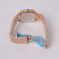 Woman's Rosegold Chain Watch with Purple Dial Square Shape