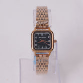 Woman's Rosegold Chain Watch with Black Dial Square Shape