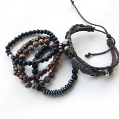 Mix Style Multiple BR4530 Beads Vintage Energy Leather Braided Bracelet