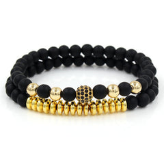 2pc sets Golden Disco Ball Black Matte Elastic Bracelet