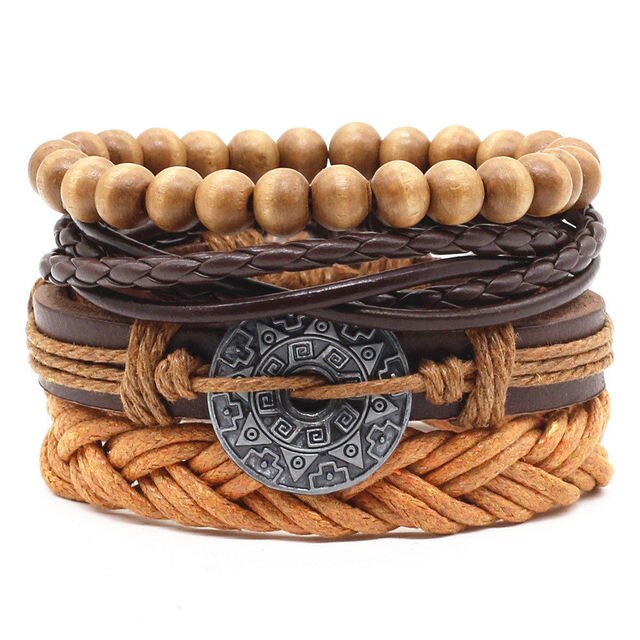 4Pc Set New Casual RB-1023 Leather Bracelets