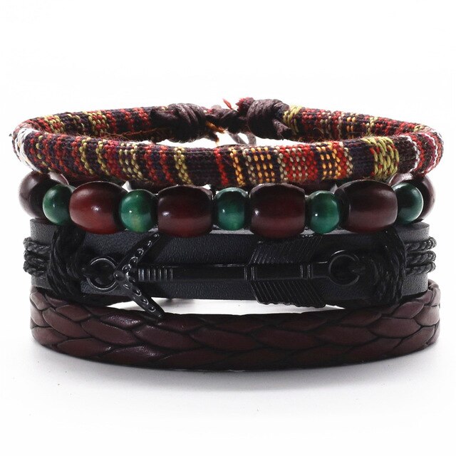 4Pcs set Handmade BD-1011S Weave Charm Wrap Bracelet