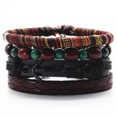 4Pcs set Handmade BD-1011S Weave Charm Wrap Bracelet