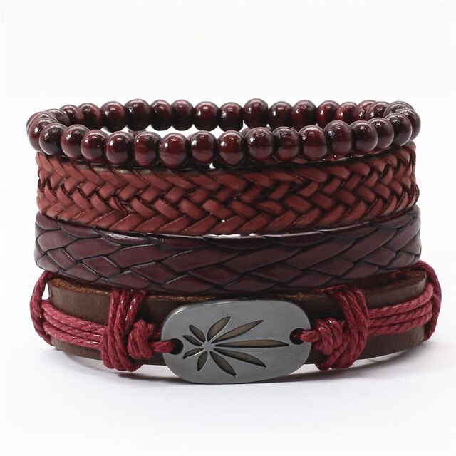 4Pcs set Vintage BD-1008S Feather Charm Leather Bracelets