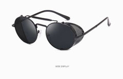 Black Retro Round Metal Steampunk Sunglasses - Thebuyspot.com