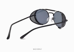 Black Retro Round Metal Steampunk Sunglasses - Thebuyspot.com