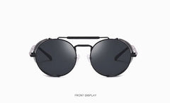 Black Retro Round Metal Steampunk Sunglasses - Thebuyspot.com
