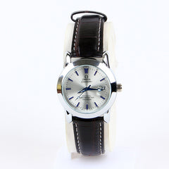 Black/Brown Leather Strap White Dial 1250 Women's Wrist Watch