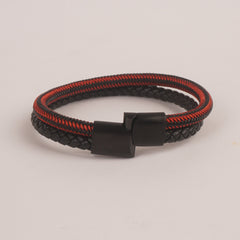 Black Leather Red & Black Wire with Black magnetic lock Fashion Leather Bracelet