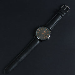 Black Leather Strap Black Dial Fashion MJ209 Wrist Watch