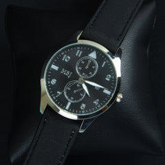 Black Leather Strap Black Dial with Silver Case Fashion MJ2012 Wrist Watch