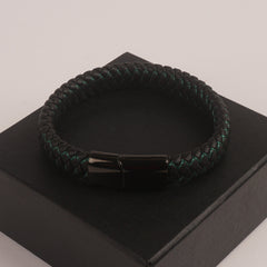 Black Leather green wire with black magnetic lock Leather Bracelet