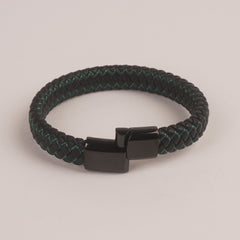 Black Leather green wire with black magnetic lock Leather Bracelet
