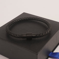 Black Leather with Black Lock Leather Fashion Bracelet