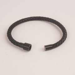 Black Leather with Black Lock Leather Fashion Bracelet