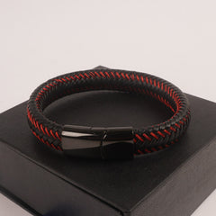 Black Leather Red Wire with Black magnetic lock Leather Bracelet
