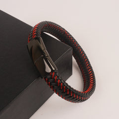 Black Leather Red Wire with Black magnetic lock Leather Bracelet