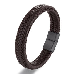 Black Magnetic Brown Braided Leather Bracelet