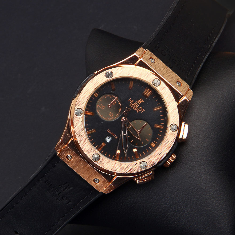 Black Strap Golden Dial 1352 Men's Wrist Watch