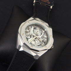Black Strap Silver Dial 1347 Men's Wrist Watch