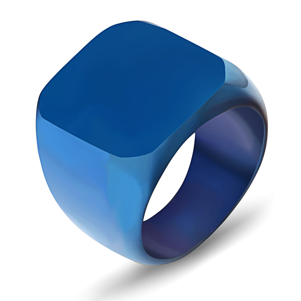 Blue Square Titanium Stainless Steel Finger Ring