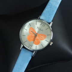 Blue Leather Strap Silver Dial Fashion TM201 Women Wrist Watch