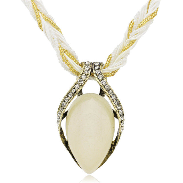 Bronze Glass white Beads Crystal Rope Pendant
