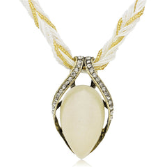 Bronze Glass white Beads Crystal Rope Pendant