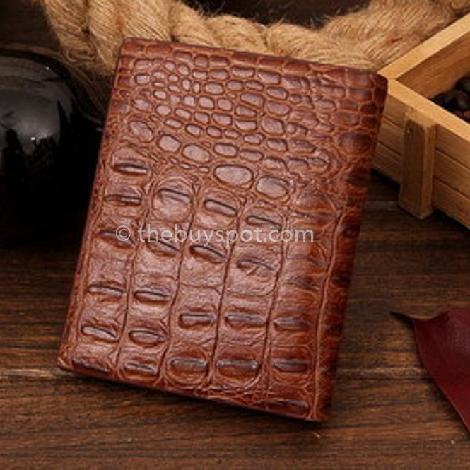 Brown Leather Men Wallets Crocodile Style