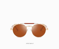 Brown Shade Retro Round Metal Steampunk Sunglasses - Thebuyspot.com