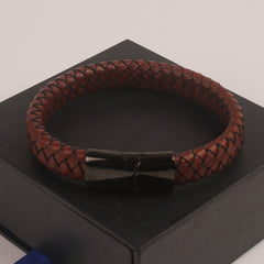 Brown Leather Black magnetic lock Leather Bracelet
