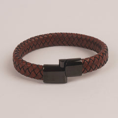 Brown Leather Black magnetic lock Leather Bracelet