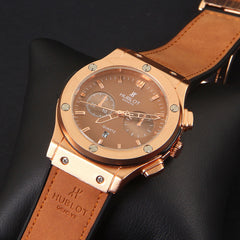 Brown Strap Golden Dial 1337 Men's Wrist Watch