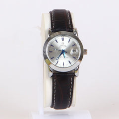 Black/Brown Leather Strap White Dial 1250 Women's Wrist Watch