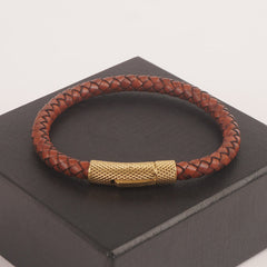 Brown Leather with Golden lock Leather Fashion Bracelet