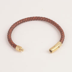 Brown Leather with Golden lock Leather Fashion Bracelet