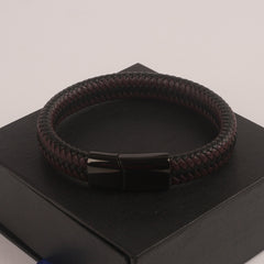 Brown and Black Leather with Black magnetic lock Leather Bracelet