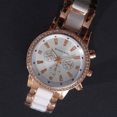 Women Chain Wrist Watch MK Rosegold White