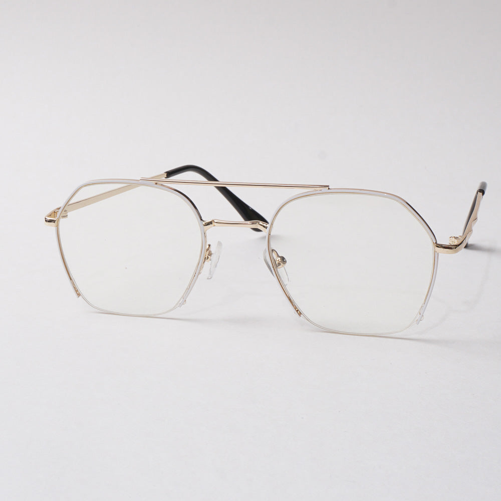 White Shade With Golden Metal Optical Frame For Men & Women