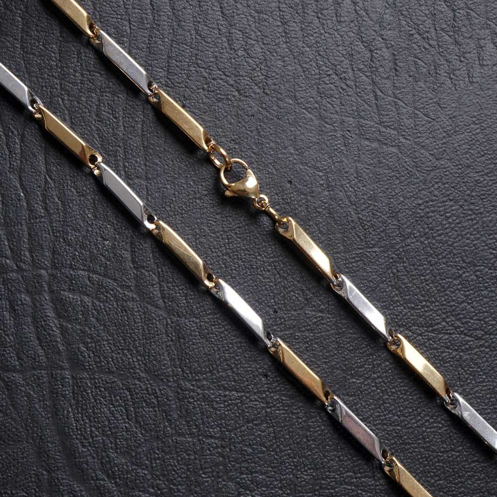 Mens Fancy Chain Necklace 3mm Golden_Silver