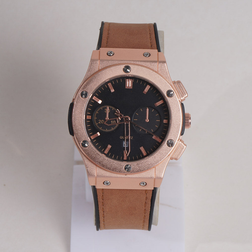 Men Wrist Watch Brown Straps with Rosegold Dial Bl