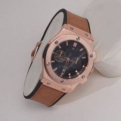 Men Wrist Watch Brown Straps with Rosegold Dial Bl